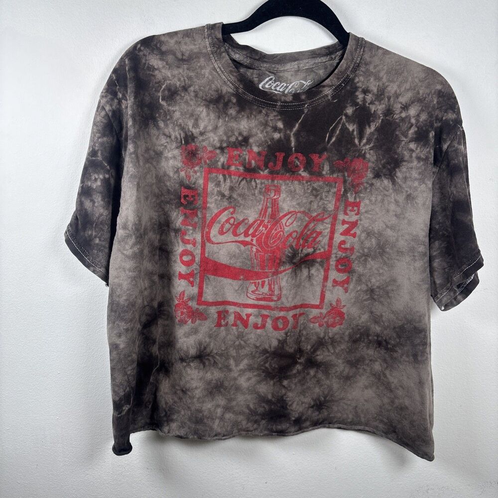 Coca-Cola Tie Dye Graphic Crop T-Shirt Women’s Large Gray Acid Wash Casual Tee